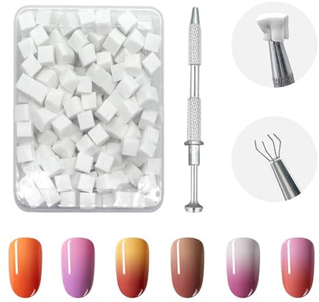 XQMMGO Lot de 200 Éponges pour Nail Art Avec Pince, Accessoires, Brosse à Ongles, Pinceau Éponge, Applicateur, Bricolage Blanc