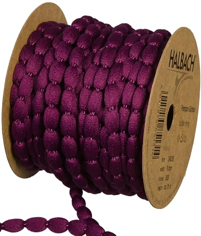 Halbach Seidenbänder Pompom Borte | Breite 8mm Länge 15m | Band mit Bommeln als Pompons-Girlande, Hochzeitsdeko, Gartenparty Deko | Farbe: dunkellila