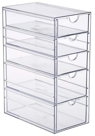 SUMTree Transparente Acryl-Aufbewahrungsbox für Frisierzubehör mit 5 Schubladen, Schubladen-Organizer für Badezimmer, Schrank, Büro, 25 × 17 × 10 cm