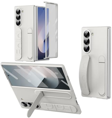 XIMAND for Samsung Galaxy Z Fold 6 Protect Case with WristBand Stand,Bulit-in Screen & Lens Protection Shockproof Full Body Drop Fall Protection.(White)