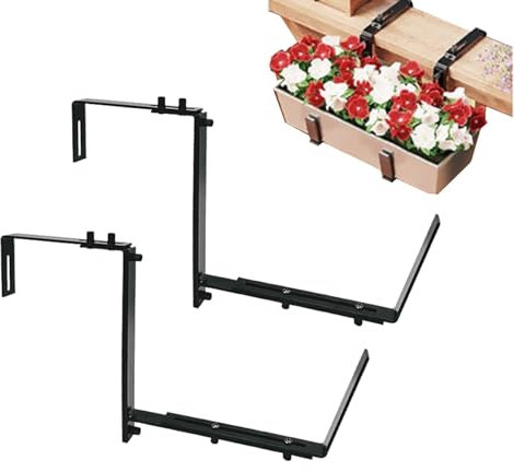 Blumenkastenhalterungen für Geländer | 2 Stück verstellbare Metallgeländer-Pflanzgefäßhalterung | robuster Deck-Blumenkastenhalter | langlebiger Balkon-Pflanzenhalter für den Außenbereich, Zaun,