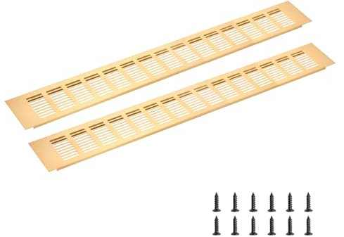 sourcing map Rectangle Ventilation Grille, Aluminum Alloy Mesh Air Vent Cover Louvered Ventilation Cover with Mounting Screws for Cabinet Shoe Closet (600x80mm/24x3, Gold Tone)