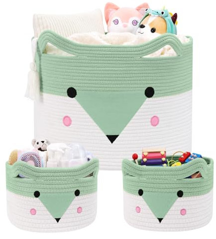 AXHOP Großer Babykorb, Spielzeug-Aufbewahrung, 3 Stück, (50,8 x 35,1 cm), gewebter Baby-Wäschekorb, Deckenkorb, Stofftier-Aufbewahrung, Baby-Geschenkkorb, leer, Spielzeugkorb für Kinder, Hund, Katze.