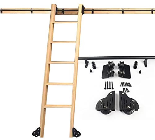 XEXENAMU Sliding Ladder Kit Rolling Library Ladder Rail Track | Rolling Ladders for Bookshelf Warehouse Bar Closet Set Mobile Ladder Hardware Kit, Carbon Steel (Without Ladder) (Size : 6.6