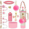 Stanley Ensemble d'accessoires pour tasses, 11 pièces, décoration de tasse Stanley rose, comprend une housse de paille, une sangle, une botte en silicone, des breloques