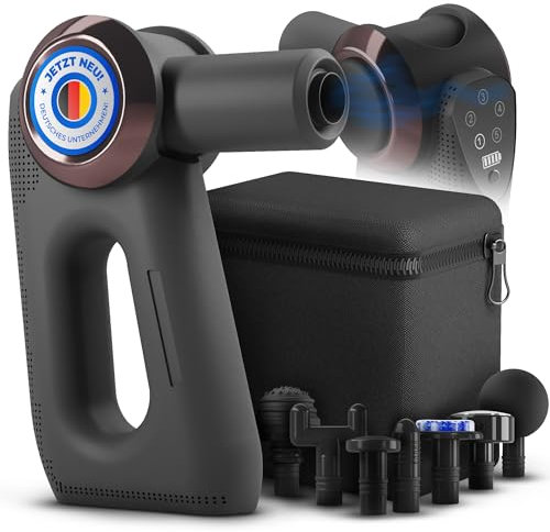 Massagepistole [Mit 7 Aufsätzen] Elektrisches Handmassagegerät - Für Nacken, Rücken, Beine & Füße - Massage Gun, FitGun, Massagegerät für tiefe Muskelentspannung, Wärme- & Kältefunktion (Schwarz)