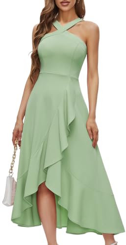Bbonlinedress Robe Femme Chic et Elégant de Soirée Noël Cocktail Mariage Cérémonie Bal Promo Mi Longue avec Bretelles sans Manches Light Green XL