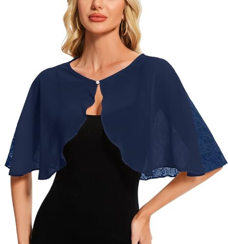 Atxnn Mantella da Donna in Pizzo Elegante Stola Chiffon Coprispalle per Abiti da Sposa Cerimonia Sera Scialle Estivo Bolero Poncho Cape