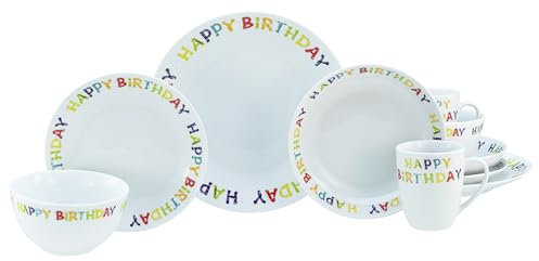 CreaTable, 24168, Serie Happy Birthday, 10-teiliges Geschirrset für 2 Personen, Kombiservice aus Porzellan, spülmaschinen- und mikrowellengeeignet, Qualitätsproduktion