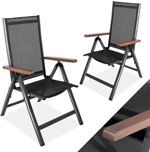 CCLIFE Gartenstühle Alu 2er Set,Gartenstuhl Hochlehner Klappbar, Balkonstühle 7-Fach Verstellbar bis 150kg Dunkelgaru Modell:Holzmaserung RelaxPro,CushHom