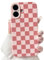 NITITOP Compatible with iPhone 16 Case Cute Aesthetic Checkerboard Checkered Pattern for Women Girl Trendy Slim Fit TPU Silicone Shockproof Full Camera Protection Cover - Pink