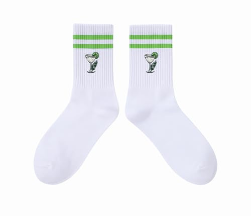 Lanpeeking Hochwertige Cocktail-Socken – Einzigartige gestickte Designs für Cocktail-Liebhaber – Atmungsaktive Crew-Socken aus Baumwolle – Unisex Sportsock – Perfekte Geschenkidee (Grün)