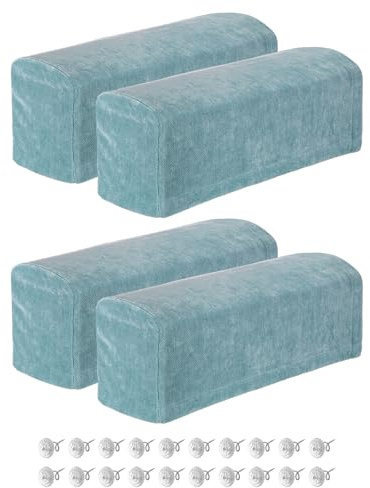 sourcing map 4Pcs Stretch Armrest Covers, Chenille Soft Armchair Slipcovers Couch Recliner Arm Cover with Twist Pins for Chair Sofa Protector, Sky Blue