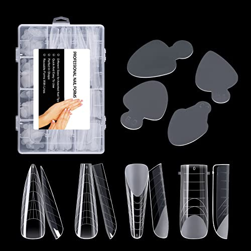 BNG 120 Stück Dual Nagelformen Verlängerungs Gelnägel, 5 * 12 Dual Formen & 5 * 12 Aufkleber, Transparente Poly Acryl Nagelspitzen mit Vollständiger Abdeckung 12 Größen, DIY Nagelkunst Salon Werkzeug