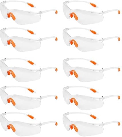 10Pcs Goggles Safety Glasses for Work Anti fog Scratch,Safety Goggles Adult,Clear Protective,Lenses Eye Protection Glasses Spectacles Security Eyewear for Welding Construction Laboratory Chemicals