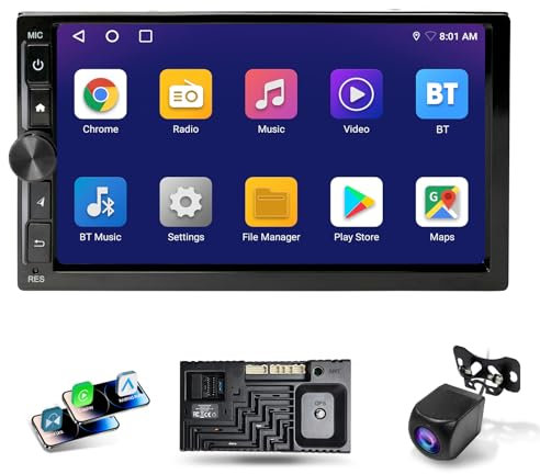 Android Autoradios de 7 Pouces, 2 DIN L'autor Radio avec Bluetooth, Android Auto et Carplay sans Fil, écran Tactile, Caméra de Sauvegarde, Radio FM/AM, RDS, Navigation GPS