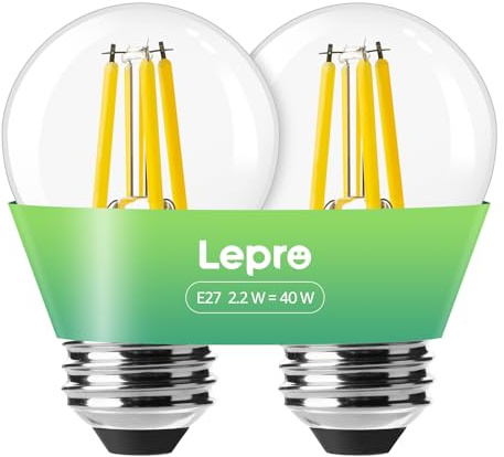 Lepro Energieklasse A E27 LED Warmweiss, 2.2W 470LM 2700K Glühbirne | Nicht Dimmbar, 300° Winkel E27 Glühbirne, ersetzt 40W Leuchtmittel, Stromkosteneinsparung, 50000 Stunden Lebensdauer, 2 Stück