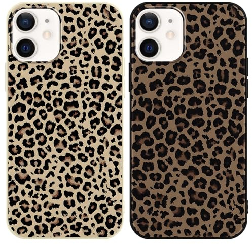 Saqmkil 2 Stück Hülle für iPhone 12 mini, Aesthetic Leopard Muster Design Mädchen Frauen Geschenk Handyhülle, Weich Slim Silikon Süßes Motiv Stoßfest Case Schutzhülle für iPhone 12 mini 5,4'' - Braun