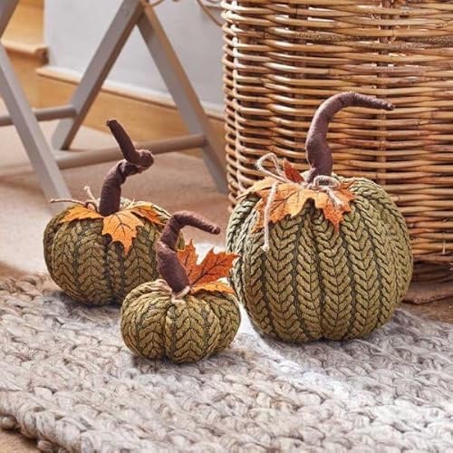 Marco Paul Plush Pumpkin Handcrafted Soft Fabric Pumpkin Cushion | Green Autumn Decorations for Home Décor, Halloween Decorations, Fall Decor, Farmhouse Table Ornament