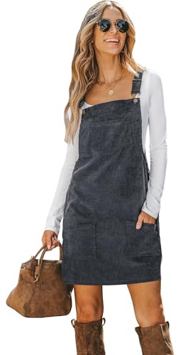 CUPSHE Damen Cord Latzkleid Quadratischer Ausschnitt Taschen Freizeitkleid | Weicher Cordstoff mit praktischen Taschen sorgt für einen lässigen und modernen Alltagslook.