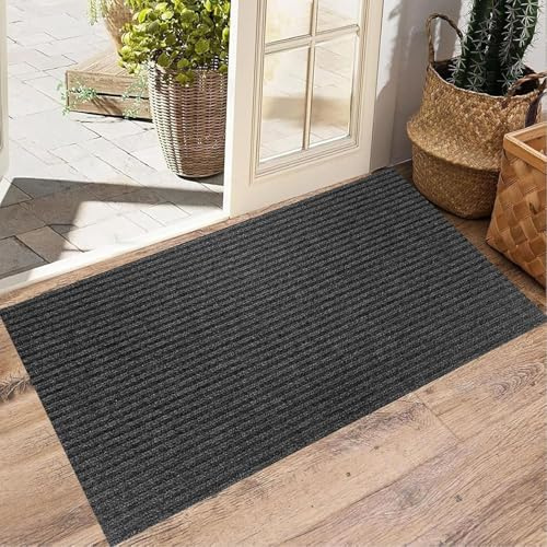 XUCHOU Washable Door Mats Indoor Outdoor 80 x 100 cm Absorbent, Non-Slip, Rubber Backed Dust Dirt Trapper Doormat Entrance Rug for Entrance, Inside, Kitchen, Black