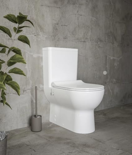 VIBA MILA RIMLESS Wandnahes WC mit integriertem Bidet-Funktion inkl. | Weiß | Spülkasten + Duroplast Soft-Close Sitz + Spülung (3/6 L) | Modernes Hygienisches Badezimmer-Set