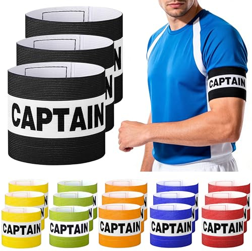 18 Pack Captain Armbands for Soccer, Football & Rugby, Adjustable Hook-and-Loop Captain Bands, 6 Colors (3 Each), Referee Visible, Washable, Fits Older Teens & Adults, 10-12 in Biceps