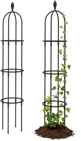 Outsunny Set di 2 Supporti per Piante Rampicanti Alti 1.74 m Acciaio Nero | Traliccio per Rampicanti da Giardino Alti, Rivestito in PE con Decorazioni, per Rose, Pomodori, Fiori, Piselli e Verdure