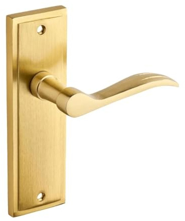 Designer Levers Berkeley Lever Modern Design Latch Door Handle | Brushed brass; zinc construction; includes 1 pair, 8mm spindle and screws; designed with strength.