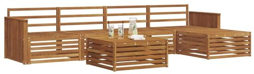 vidaXL Outdoor-Sofagarnitur 6 pcs Natur Massivholz Akazie, Outdoor Sofa, modernes Gartenmöbel für Terrasse, gemütliches Sitzset, robust und stilvoll