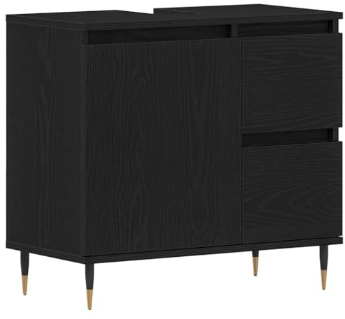 HETFTJN Meuble de salle de bain 65 × 33 × 60 cm, chêne noir, meuble sous vasque, avec porte et tiroir, peu encombrant