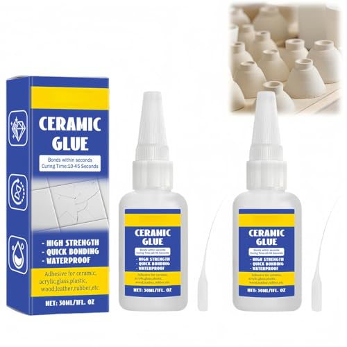 2Pcs Ceramic Glue for Porcelain and Pottery Repair,Instant Strong Adhesive Glue,High Strength Superglue,Heat-Resistant Ceramic Glues Repair,Waterproof Super Glues,for Ceramics,Dishes,Tiles,Crafts,30ml