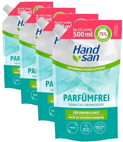 Hand san Sacchetto di ricarica senza profumo | senza profumi, saponi e coloranti | lavaggio delle mani e pulizia del viso | formula senza microplastica | pH neutro sulla pelle e vegano | 500 ml