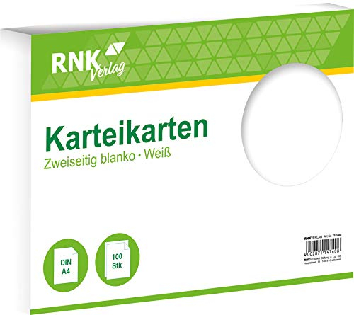 RNKVERLAG 114740 - Karteikarten blanko weiß, DIN A4, 1 Packung à 100 Karten