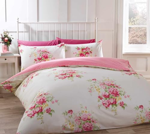 Rapport Home Kate Flannelette Floral Brushed Cotton Duvet Cover Set, Super King 100% Cotton Cream Bedding