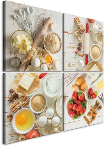 murando - Wandbilder Set Küche 80x80 cm 4 Teilig je 40x40 Vlies Leinwandbild Kunstdruck modern Wandbilder XXL Wanddekoration Design Wand Bild mehrteilig - Erdbeeren Home backen Küchen