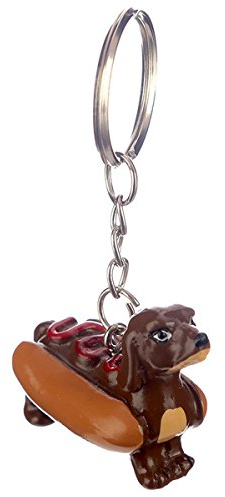 Puckator Hot Dog Schlüsselanhänger, Kunstharz, gemischt, Gesamtlänge 6,5 cm, Höhe 3 cm, Breite 4 cm, Tiefe 2 cm