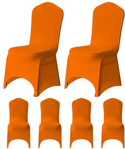 WedDecor Orange Banquet Protective Chair Cover Stretchable Cover for Weddings Decoration, Conferences, Events, Birthday & Christmas Parties, Hotel, Restaurant, 10pcs | Universal Removable Washable Arched Front Dining Chair Protector for Wedding Banquet Hotel Christmas Party Decoration