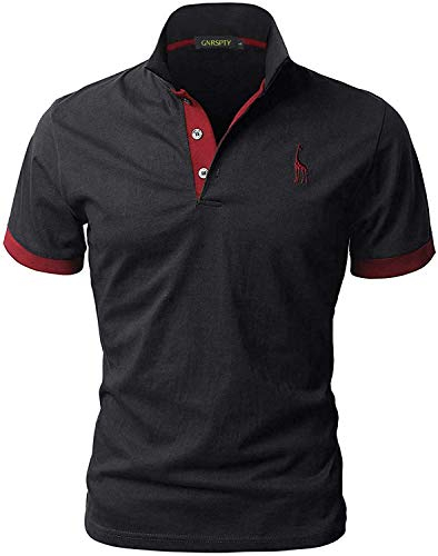 GNRSPTY Poloshirt Herren Kurzarm Polohemd Giraffe Stickerei Einfarbig T-Shirt S-XXL,Schwarz,XL