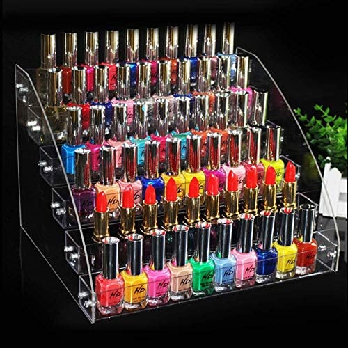 Nail Polish Rack Six Layers Acrylic Nail Polish Display Rack Clear Organiser Storage Stand Transparent Cosmetic Lipstick Nail Varnish Bottles Holder,12.2x10.4x8.4in