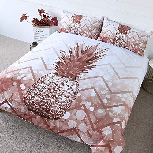 BlessLiving Bedding Duvet Cover Sets Rose Gold Pineapple Bedding 3 Piece Modern Chic Marble Quilt Cover Shining Glitter Pink Bed Set for Women Girls (Single)