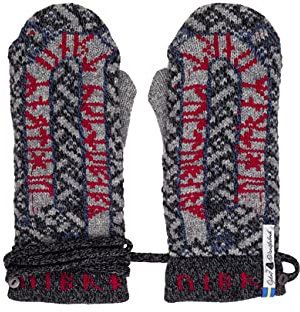 ÖJBRO VANTFABRIK Futhark Fäustlinge 4 Lagen russ/blau Gr. M 100% Merinowolle Handschuhe Strick warm weich - Hergestellt in Schweden