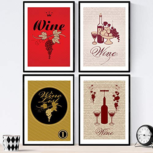 Nacnic Set feuilles de vin Affiches et cave à vin. Vintage Wine 1. Taille A4