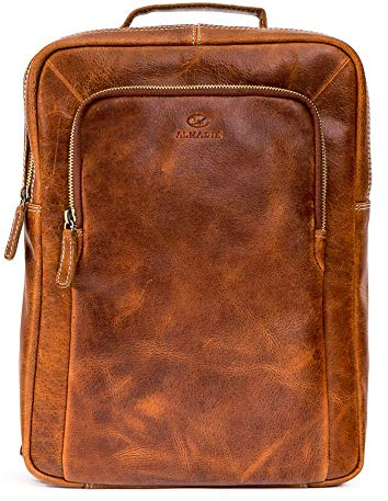 ALMADIH Premium Leder Rucksack BENE – Ledertasche 14 Zoll Laptop Tasche Reisetasche Handgepäck DIN A4 Schultertasche Umhängetasche Fahrrad Wander Schul Rucksack Backpack Vintage