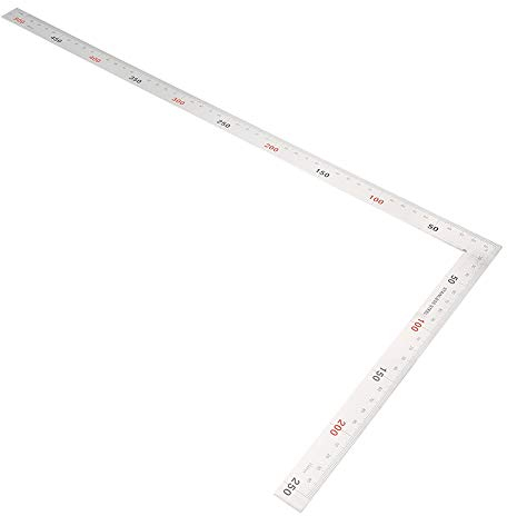 Doppelskalen-Vierkant-Lineal, L-förmig, zum Einrahmen von Quadraten, Winkelmesser, rechtwinkliges Lineal, L-förmig, Edelstahl, Holzbearbeitung, Messwerkzeug (500 mm x 250 mm)