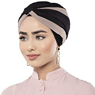 Turbane für Frauen | Hijab Turban-Kappen Chiffon Kopfbedeckung für Frauen Kopfbedeckung für Damen Amelia Schwarz & Taupe