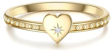 GLANZSTÜCKE MÜNCHEN Damen Herz-Ring aus 925/- Sterling Silber gelbvergoldet mit Zirkonia weiß - Motiving Silberring vergoldet