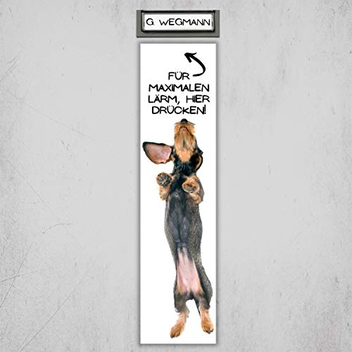 Rauhaardackel Dackel Schild Klingel Lärm Spruch Türschild Hundeschild Fun cool Design Geschenkidee lustiger Spruch Hundemotiv Aluminium Wetterfestes Hundeschild