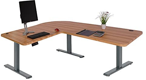 Mendler Eck-Schreibtisch HWC-D40, Computertisch elektrisch höhenverstellbar 178x178cm 84kg MVG - Eiche-Dekor, anthrazit-grau