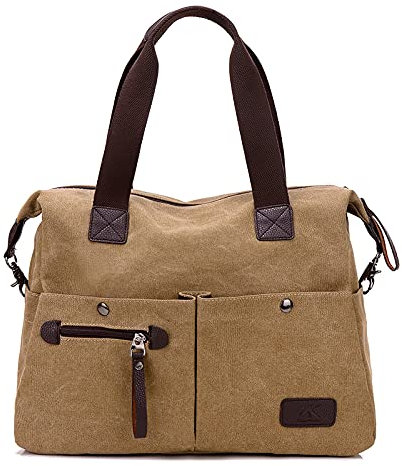 DIRRONA Moda Lienzo Bandolera Casual Bolso de Mujer Grande Viajes Bandolera de Lona Trabajo Compras Bolsos Cruzados Multibolsillos Uso Diario Caqui